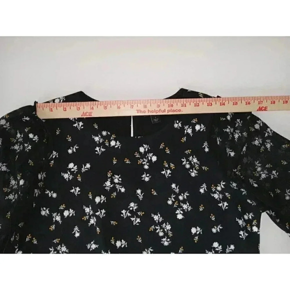 Ann Taylor Womens A-Line Dress Black Floral Button Loop Long Sleeve Size 8 - Picture 9 of 13